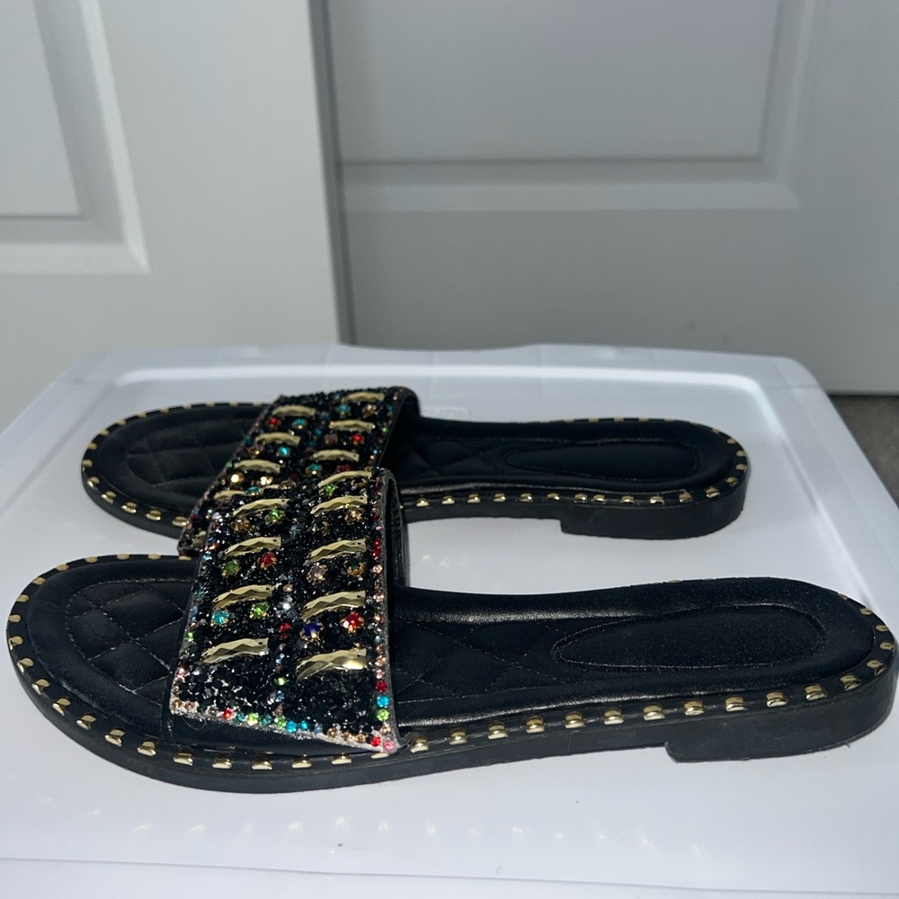 Rhinestone Decor Single Strap Slide Sandals Sz 8